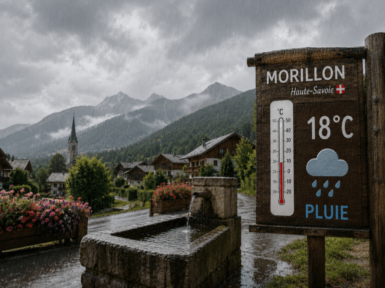Pluie d’été sur Morillon avec vallée verte et montagnes, pour adapter ses activités quand la météo devient instable.